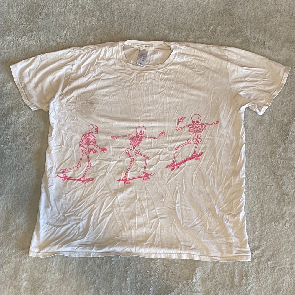 Graphic Tee with Pink Skeletons